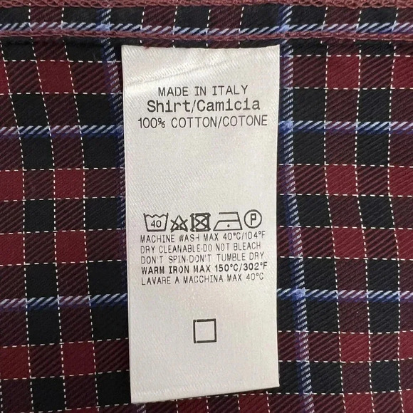 Ermenegildo Zegna Casual Button Down Shirt Red With Blue Plaid Italy Size XXL - Picture 9 of 9